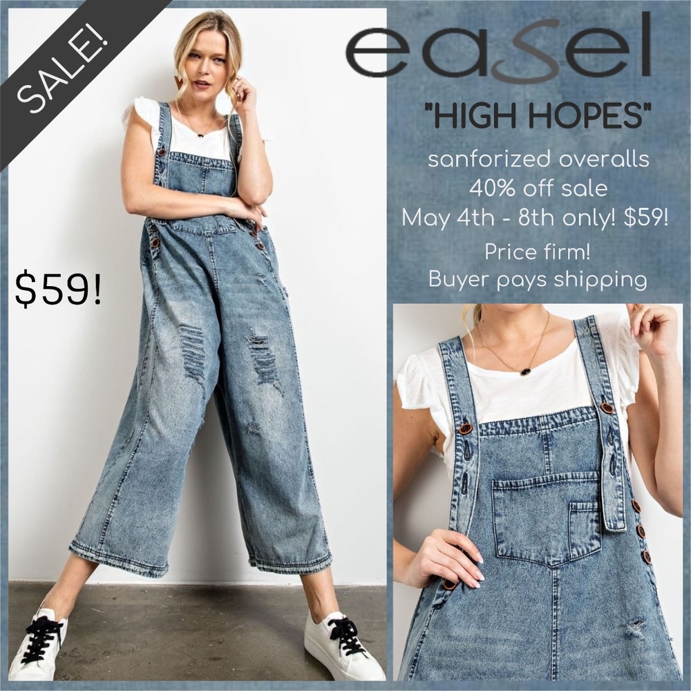 Easel "HIGH HOPES" Lightweight Cotton Denim Oversized Sanforized Overalls SALE!!